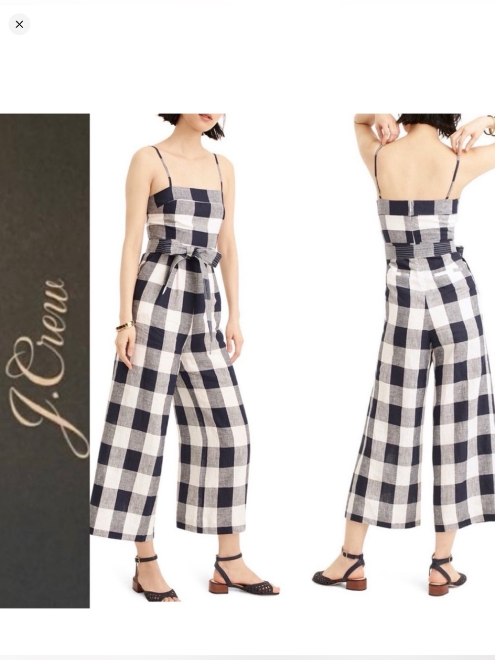 J.Crew Wide Leg Linen‎ Jumpsuit in Gingham Beauchamps Belted Size 2